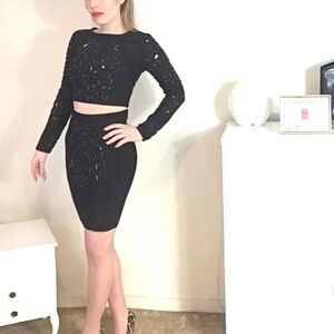 Black Embellished Two-Piece bandage skirt and top BNWT designer